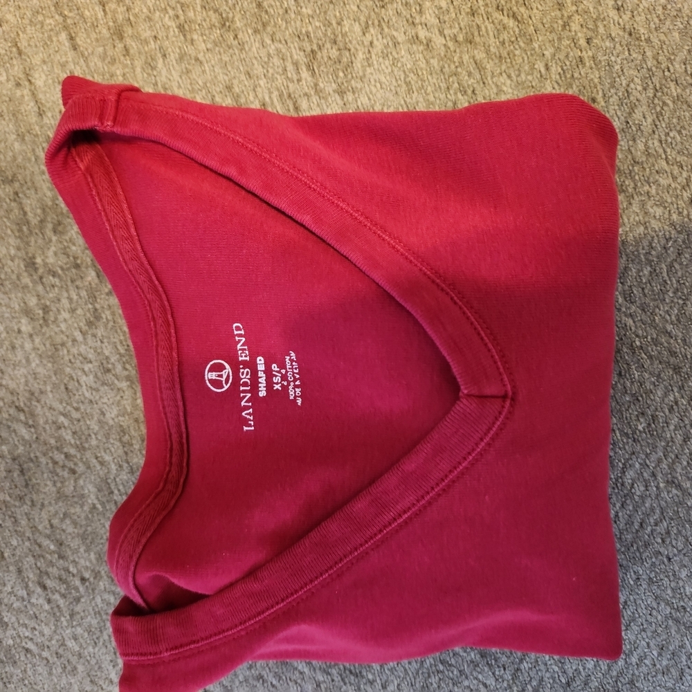 Land's End Red Long Sleeve V-Neck Top - Picture 5 of 6